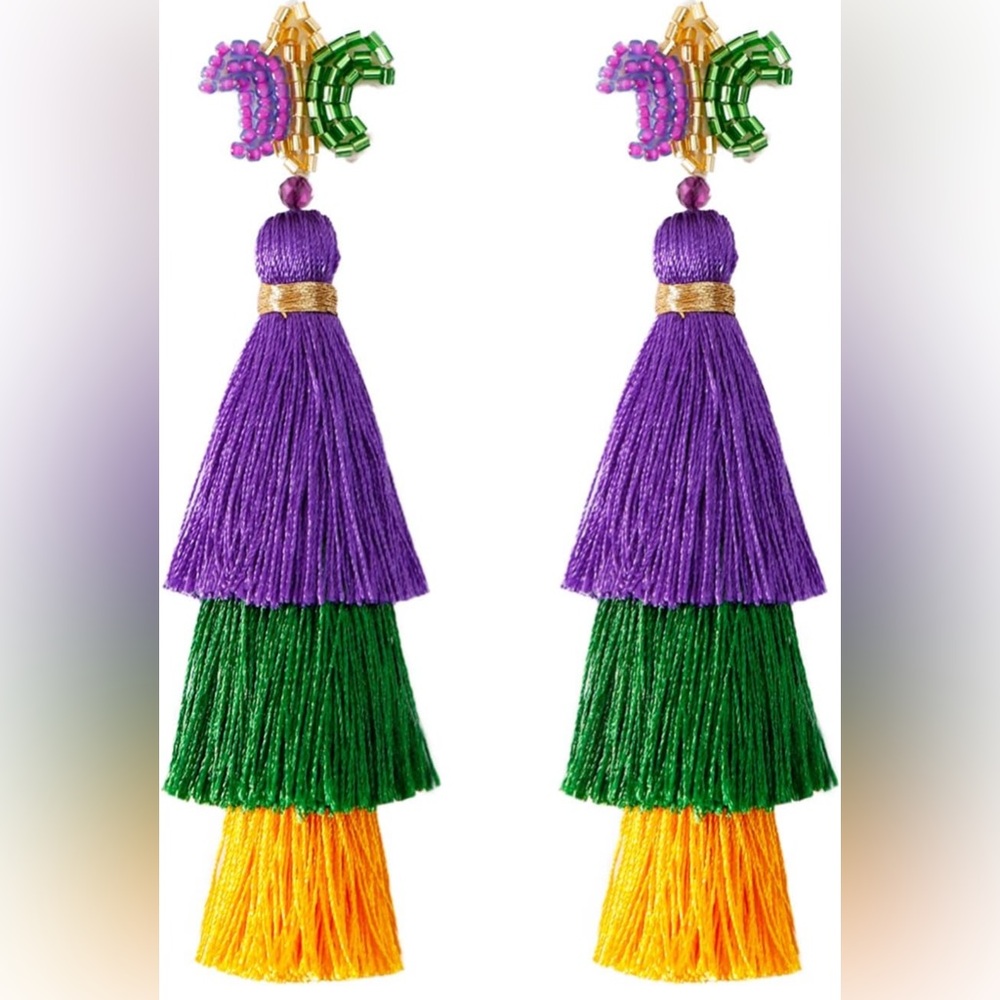 Mardi Gras Fleur de Lis Tassel Earrings
